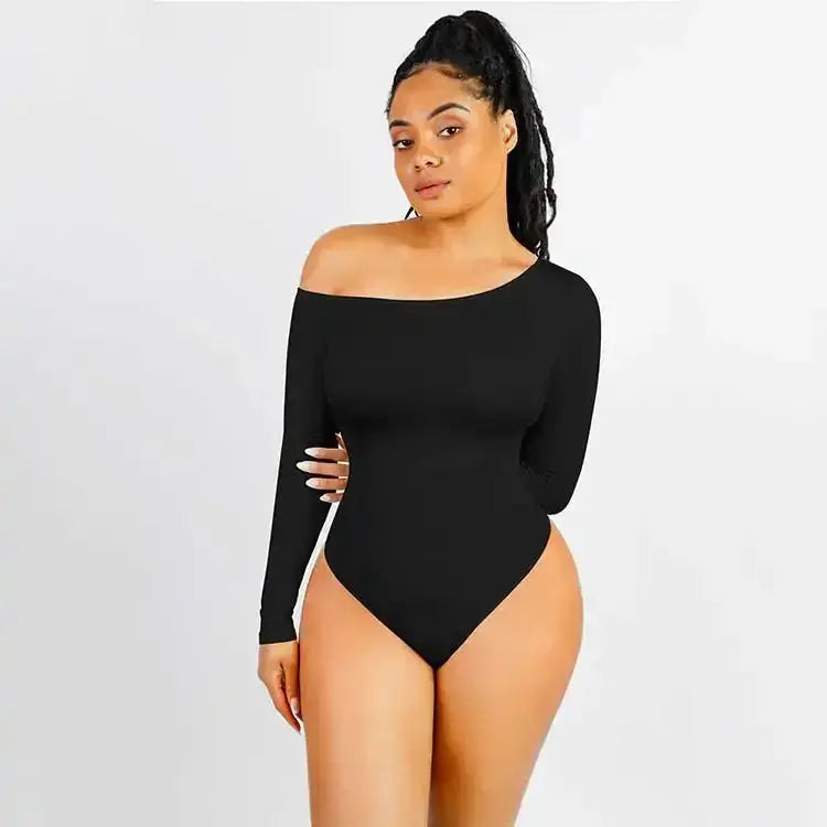 Copy of Long Sleeve Black Off Shoulder Compression Fit Bodysuit GlamChasyn