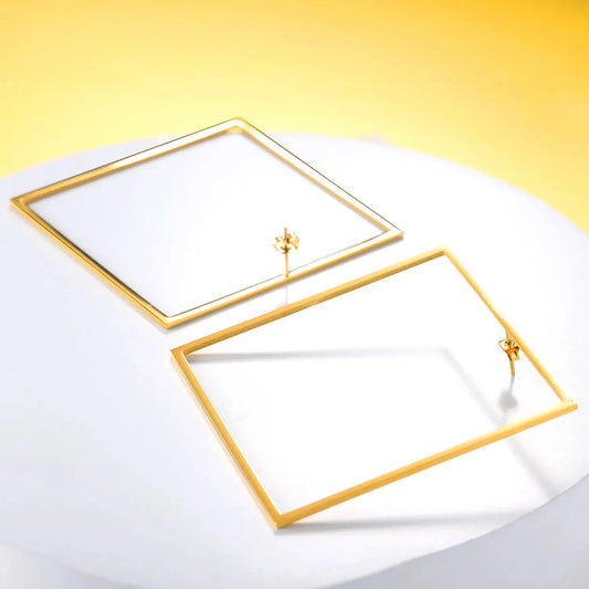 Large Gold Square Hoops GlamChasyn