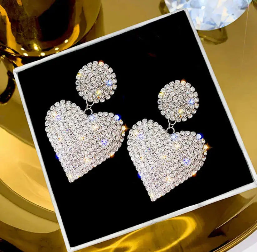 Bling Drop Heart Earrings GlamChasyn