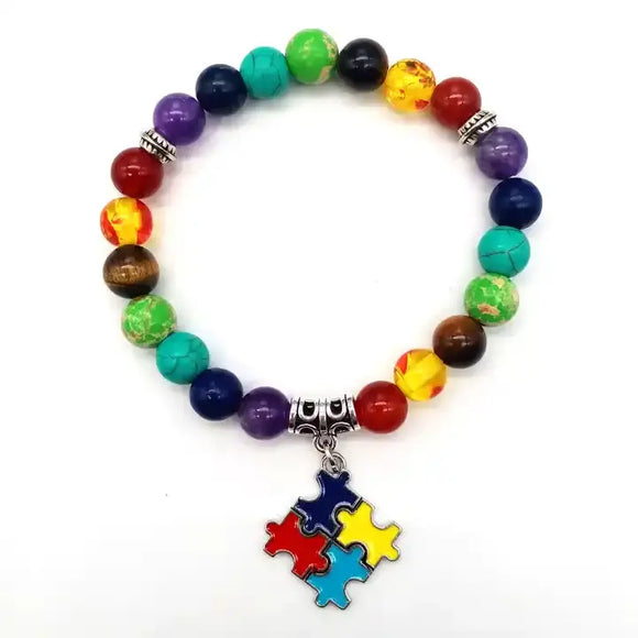 Autism Awareness Puzzle Chakra Beaded Bracelet GlamChasyn