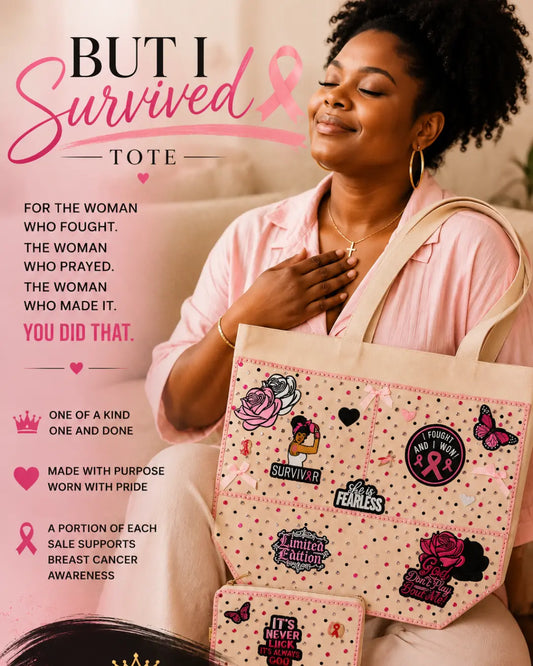 But I Survived Breast Cancer Survivor Tote Bag with Matching Insert | Inspirational Awareness Tote GlamChasyn Boutique