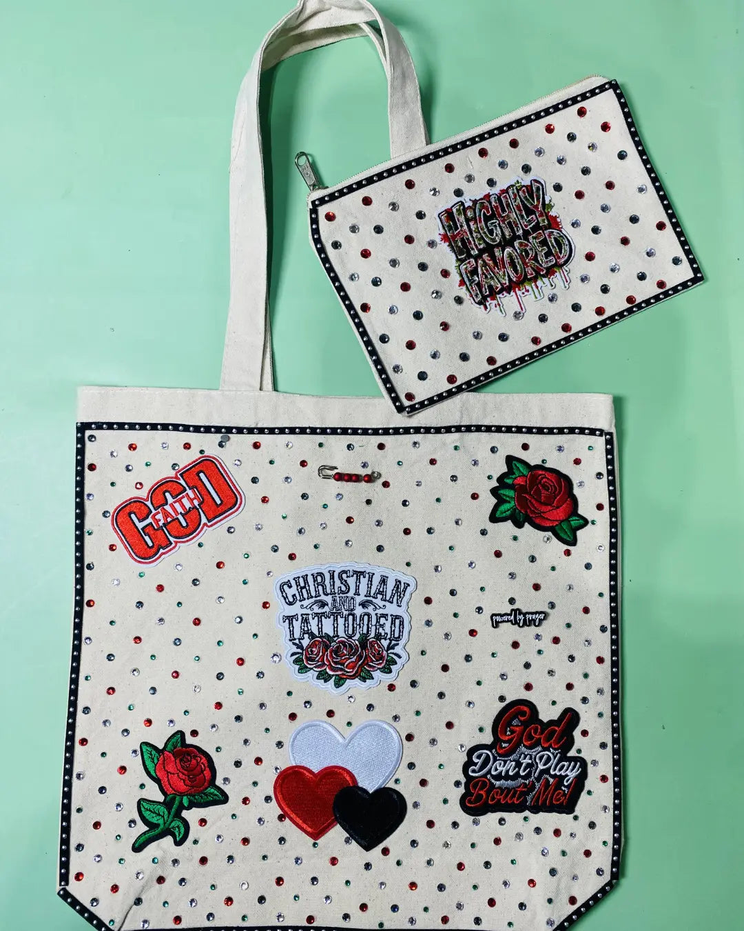 Christian & Tatted Faith Tote Bag with Matching Insert | Bible Study Canvas Tote | Inspirational GlamChasyn Boutique