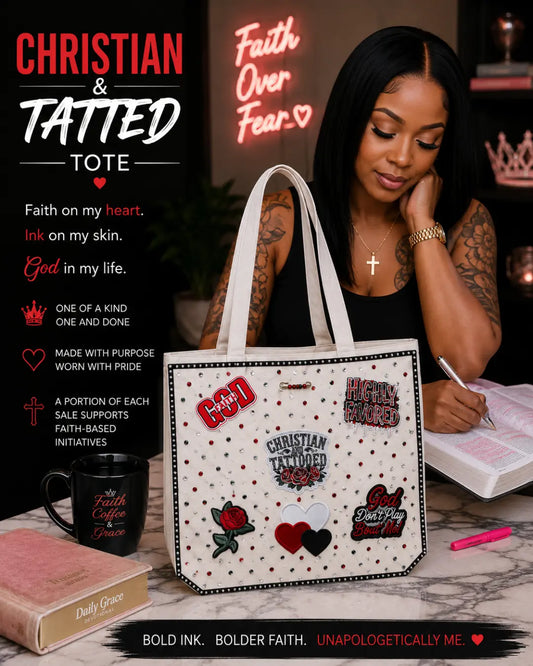 Christian & Tatted Faith Tote Bag with Matching Insert | Bible Study Canvas Tote | Inspirational GlamChasyn Boutique