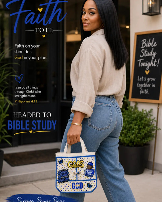 Dripped in Faith Small Tote Bag with Matching Pouch | Christian Canvas Tote Set | Bible Study Bag for Women GlamChasyn Boutique