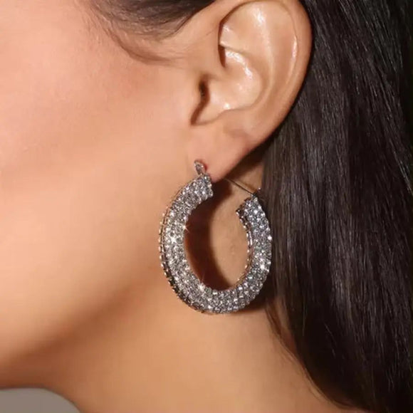 Luxury Rhinestone Round Hoop Earrings GlamChasyn