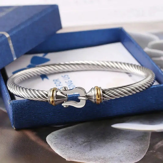 Stainless Steel Twisted Cable Hook Bracelet GlamChasyn