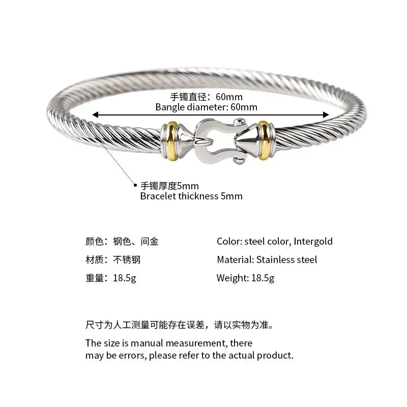 Stainless Steel Twisted Cable Hook Bracelet GlamChasyn