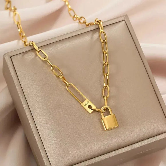 LOCKED IN LOVE- gold lock necklace SOG